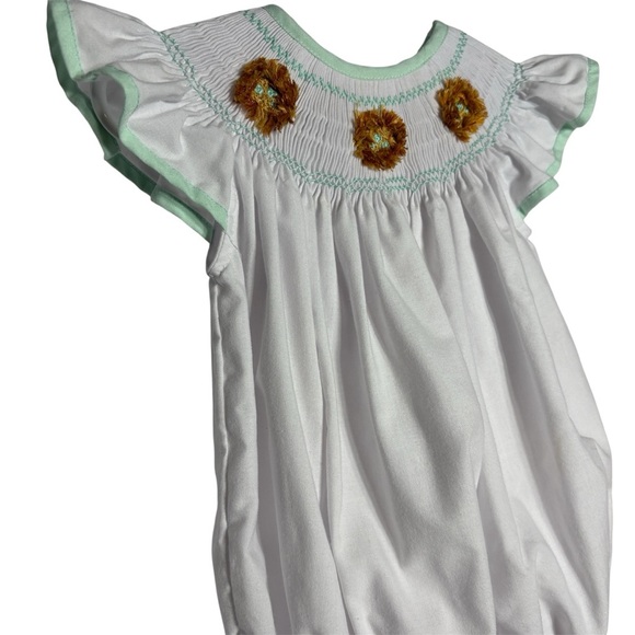 RARE White Smocked Romper Bubble With birds nest - Picture 2 of 5